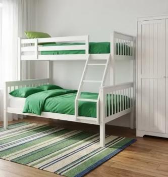 ASHBROOK SOLID WOOD TRIPLE BUNK WITH BUDGET MATS - WHITE
