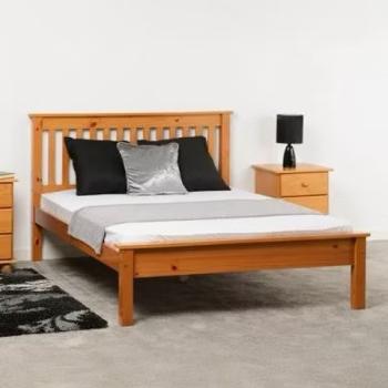 Double - Monaco Low Foot End Antique Pine Wooden Bed Frame